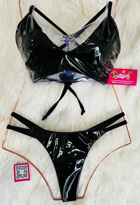 Exotic Black Patent Leather Bikini