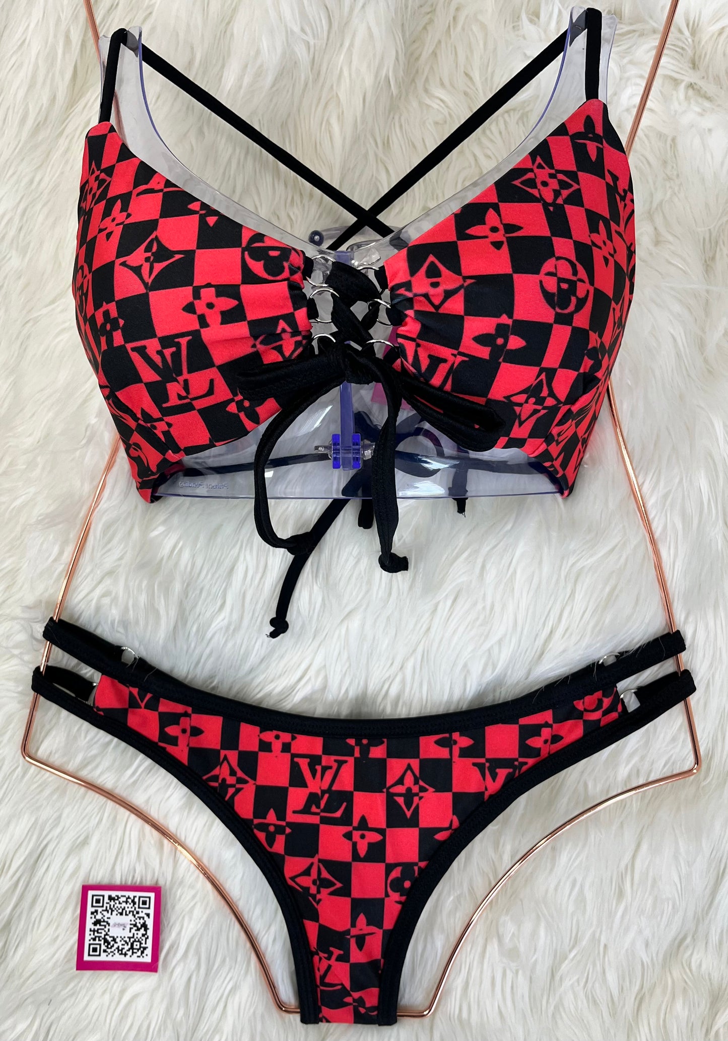 Red and Black LV Checker Bikini