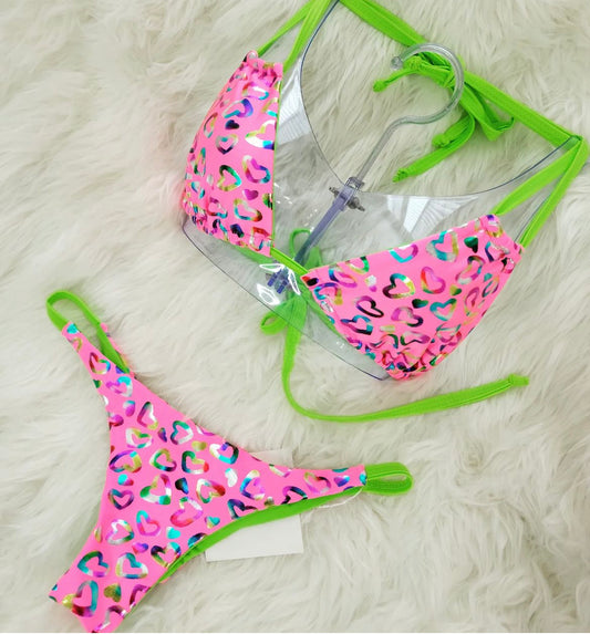 Pink with Iridescent Hearts Bikini